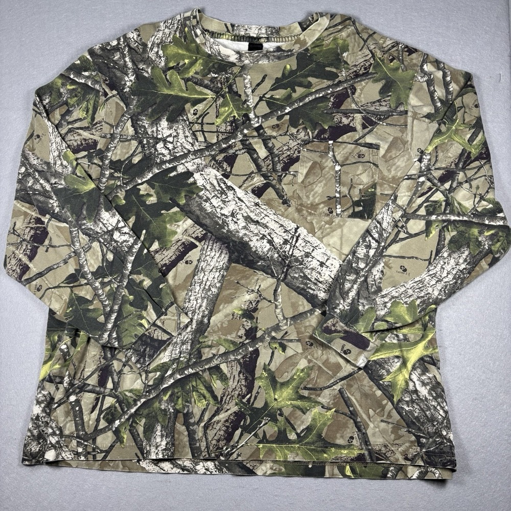 Men's 3XL Camo Long Sleeve Shirt XXXL Cotton Hunting Green Camouflage Y2K